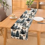 - Runner-10347 - Realhomes Suluboya Çam Ağacı & Geyik Tasarımlı Dijital Baskılı Modern Runner Realhomes