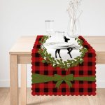 Ekose Zemin Çelenkli Geyik Motifli Dijital Baskılı Modern Runner Realhomes