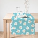 Mavi Zemin Papatya Çizimli Dijital Baskılı Modern Runner Realhomes