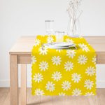 Sarı Zemin Papatya Desenli Dijital Baskılı Dekoratif Runner Realhomes
