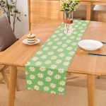 - Runner-10379 - Realhomes Yeşil Zemin Papatya Özel Tasarımlı Dijital Baskılı Modern Runner Realhomes