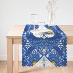 Mavi Zemin Kelebek & Çiçekli Özel Tasarım Dijital Baskılı Modern Runner Realhomes