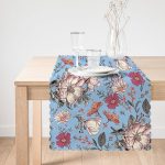 Mavi Zemin Papatya & Gül Tasarımlı Dijital Baskılı Modern Runner Realhomes