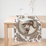 - Runner-10420-1 - Realhomes Karakalem Çiçek & Portre Desenli Dijital Baskılı Dekoratif Runner Realhomes