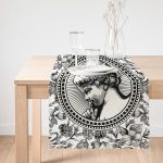 - Runner-10424-1 - Realhomes Karakalem Çiçek & Portre Desenli Dijital Baskılı Dekoratif Runner Realhomes