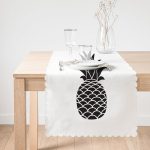 - Runner-2027-1 - Realhomes Siyah Beyaz Ananas Baskılı Dekoratif Runner Realhomes