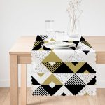 Bej Siyah Geometrik Desenli Dijital Baskılı Runner Realhomes