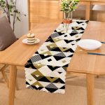 Bej Siyah Geometrik Desenli Dijital Baskılı Runner Realhomes