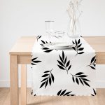 Siyah Beyaz Yaprak Desenli Dekoratif Runner Realhomes