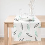 Beyaz Temalı Yaprak Desenli Dijital Baskılı Modern Runner Realhomes