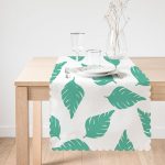 Beyaz Temalı Mint Yeşili Yaprak Motifli Dekoratif Runner Realhomes