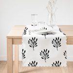 Siyah Beyaz Yaprak Motifli Dekoratif Runner Realhomes