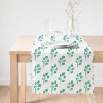 - Runner-2075-1 - Realhomes Beyaz Mint Yeşili Yaprak Motifli Dekoratif Runner Realhomes