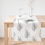 Beyaz Temalı Yaprak Çizimi Motifli Dijital Baskılı Runner Realhomes