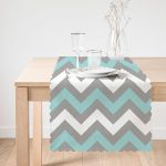 - Runner-2179-1 - Realhomes  Gri Turkuaz Zigzag Desenli Dijital Baskılı Dekoratif Runner Realhomes