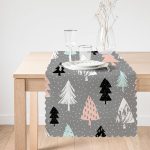 - Runner-2223-1 - Realhomes  Gri Zeminli Ağaç Temalı Dijital Baskılı Dekoratif Runner Realhomes