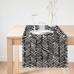 - Runner-2233-1 - Realhomes  Siyah Beyaz Çizgili Dijital Baskılı Dekoratif Runner Realhomes