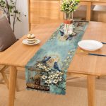 - Runner-224 - Realhomes  Mavi Kuş Desen Dijital Baskılı Dekoratif Runner Realhomes