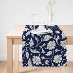 - Runner-2318-1 - Realhomes  Lacivert Zeminli Çiçek Motifli Dijital Baskılı Runner Realhomes