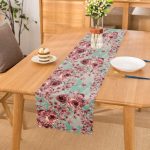 - Runner-2350 - Realhomes  Mavi Zeminde Pembe Güller Motifli Dekoratif Runner Realhomes