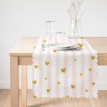 - Runner-2370-1 - Realhomes  Çizgili Yaldızlı Kalpler Dijital Baskılı Dekoratif Runner Realhomes