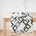 Gri Siyah Labirent Çizimli Modern Dijital Baskılı Runner Realhomes