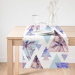 - Runner-2385-1 - Realhomes Mavi Geometrik Şekilli Palmiye Motifli Dijital Baskılı Runner Realhomes