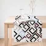 - Runner-2391-1 - Realhomes  Siyah Turkuaz Labirent Çizimli Modern Dijital Baskılı Runner Realhomes