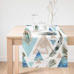 Kuş Tüyü Motifli Geometrik Şekiller Baskılı Runner Realhomes