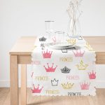 Pudra Renk Prenses Taç Motifli Dijital Baskılı Runner Realhomes