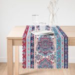 Kırmızı Mavi Çini Desenli Modern Dijital Baskılı Runner Realhomes