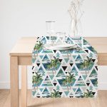 - Runner-2441-1 - Realhomes  Mavi Geometrik Palmiye Desenleri Dekoratif Runner Realhomes