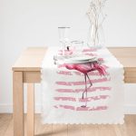 Pudra Çizgi Desenli Flamingo BAskılı Dekoratif Runner Realhomes