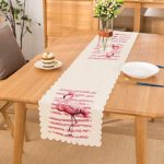 Pudra Çizgi Desenli Flamingo BAskılı Dekoratif Runner Realhomes