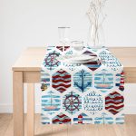 Bordo Mavi Denizci Motifli Dijital Baskılı Runner Realhomes