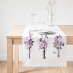 Mor Renk Anahtar Motifli Çiçek Desenli Çizgili Runner Realhomes