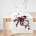 Cep Saati Motifli Kuş Tüyü Desenli Dekoratif Runner Realhomes