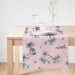 Pudra Renk Temalı Palmiye Adası Dijital Baskılı Runner Realhomes