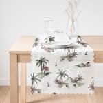 - Runner-2519-1 - Realhomes Beyaz Temalı Palmiye Adası Dijital Baskılı Runner Realhomes