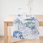 - Runner-2523-1 - Realhomes  Turkuaz Palmiye Çizimli Dijital Baskılı Runner Realhomes