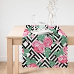 - Runner-2524-1 - Realhomes  Karışık Desenli Gül Baskılı Dekoratif Runner Realhomes