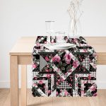 - Runner-2525-1 - Realhomes Siyah Beyaz Puanlı Çiçek Çizimli Modern Runner Realhomes