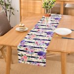 - Runner-2528 - Realhomes  Sümbül Desenli Yatay Çizgili Dekoratif Runner Realhomes