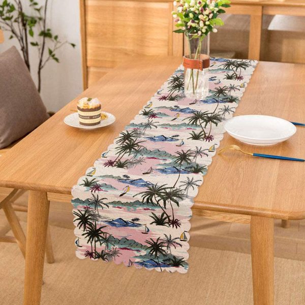 - Runner-2535 - Realhomes  Palmiye Motifli Ada Desenli Dijital Baskılı Runner Realhomes