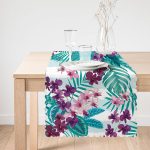 - Runner-2540-1 - Realhomes Turkuaz Temalı Eflatun Çiçek Desenli Dekoratif Runner Realhomes