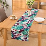 - Runner-2540 - Realhomes Turkuaz Temalı Eflatun Çiçek Desenli Dekoratif Runner Realhomes