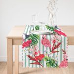 Flamingo Motifli Şerit Desenli Dekoratif Runner Realhomes