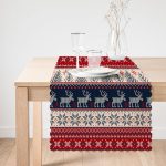 - Runner-3022-1 - Realhomes  Yılbaşı Geyikleri Motifli Dijital Baskılı Runner Realhomes