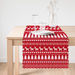 - Runner-3049-1 - Realhomes Kırmızı Zeminde Yılbaşı Motifleri Dijital Baskılı Runner Realhomes