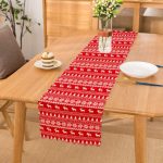 Kırmızı Zeminli Kanaviçe Geyik Desenli Runner Realhomes